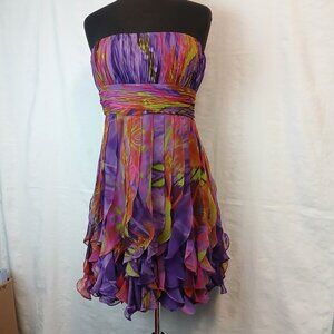 Dress with colourful fabric strips